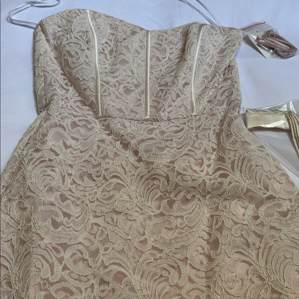 Dessy Collection Strapless Lace Dress in Cream